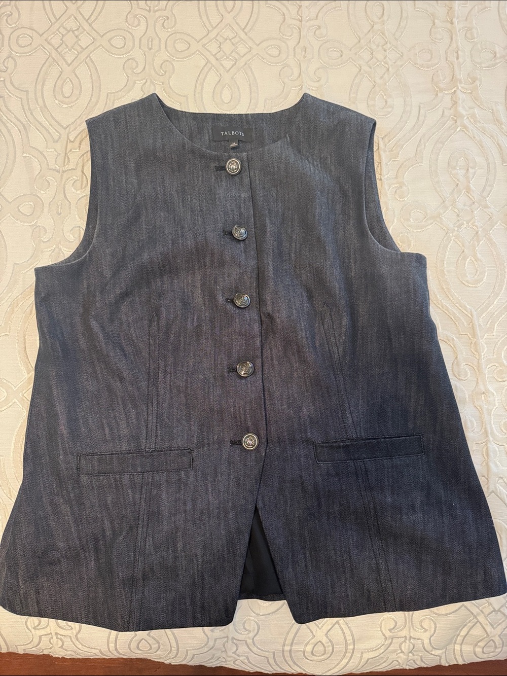 Talbots Black Denim Sleeveless Button Front Vest